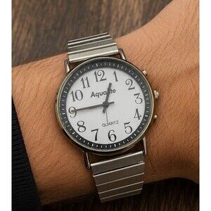 Aqualite Glow Mens 35mm White Dial Quartz Watch, Small Stretch Bracelet